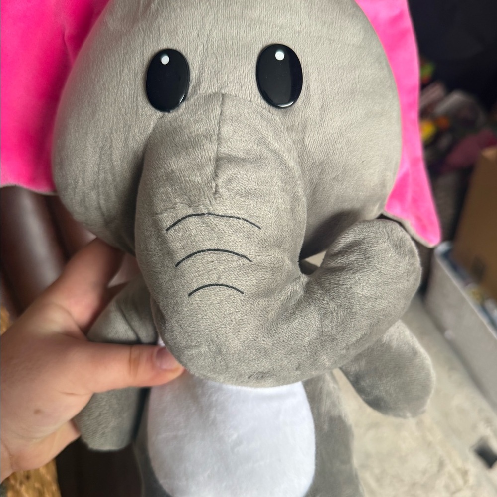Charming Gray Elephant Plush with Pink Accents